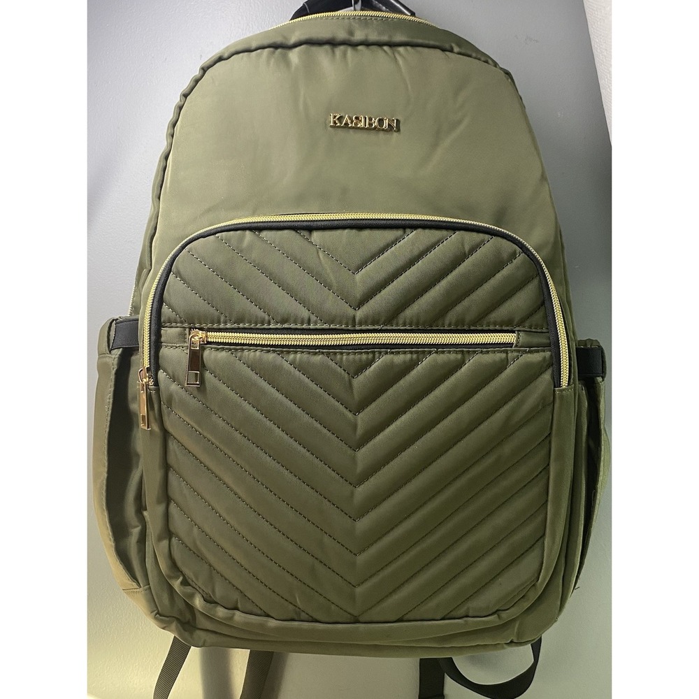 Kasibon Backpack W/Laptop Sleeve and USB Charging Port Army Green NEW 16x14x6"